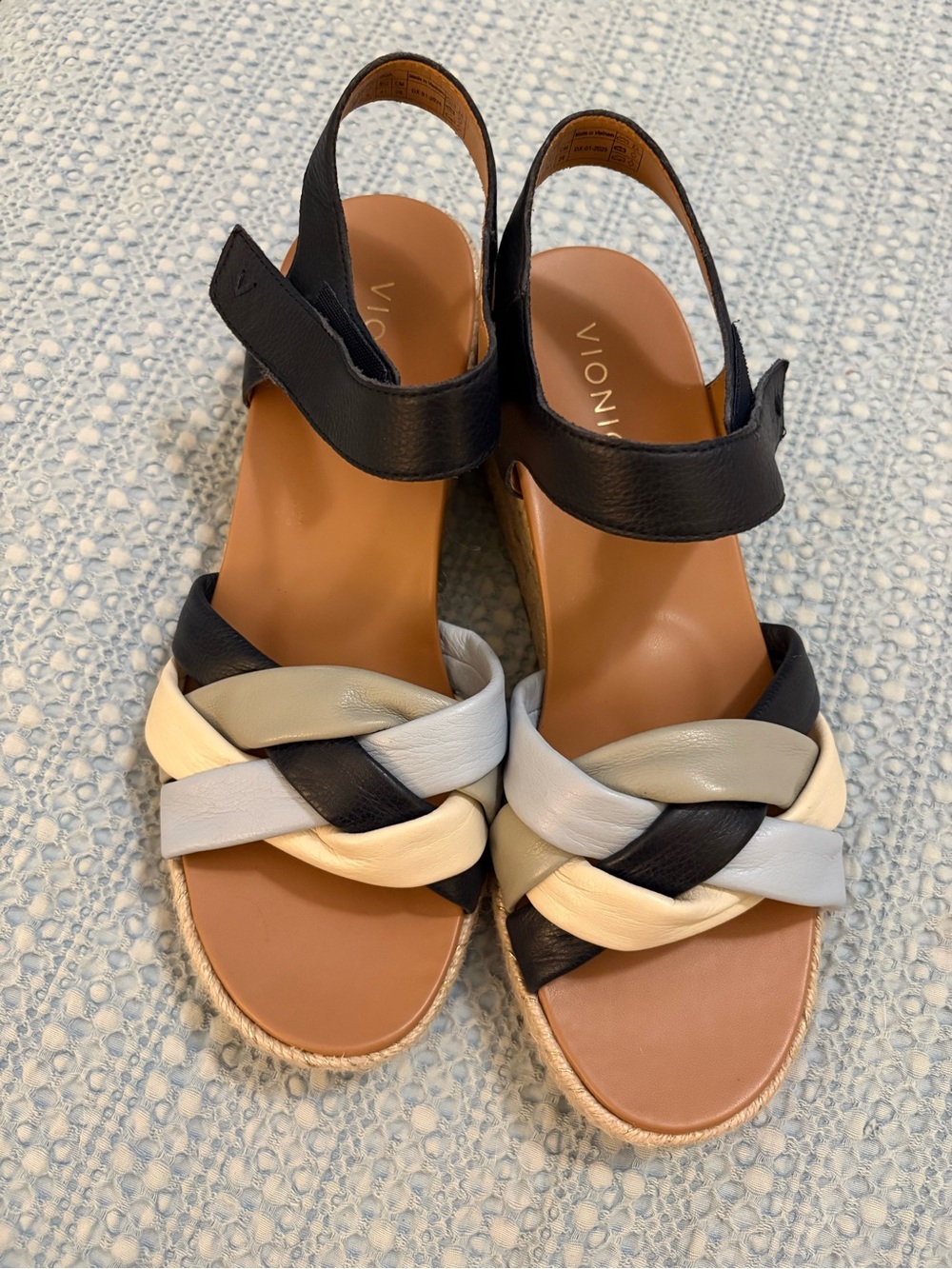 Vionic Saratoga Multi-Color Braided Leather Espadrille Wedge Sandals Size 10